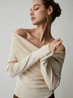 Off Shoulder Wrap Long Sleeve Knit Top