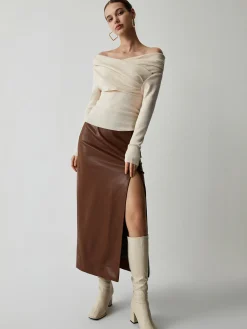 Off Shoulder Wrap Long Sleeve Knit Top