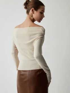 Off Shoulder Wrap Long Sleeve Knit Top