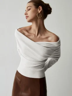 Off Shoulder Wrap Long Sleeve Knit Top