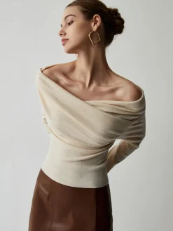 Off Shoulder Wrap Long Sleeve Knit Top