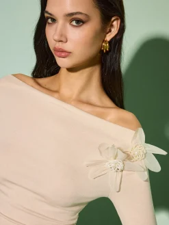 Off-Shoulder Asymmetrical Floral T-Shirt