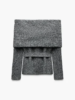 Off-Shoulder Belted Sweater