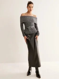 Off-Shoulder Belted Sweater