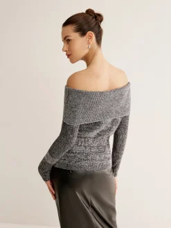 Off-Shoulder Belted Sweater