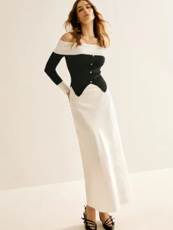 Off-Shoulder Color Block Knit Top