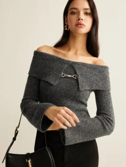Off-Shoulder Crop Knit Top