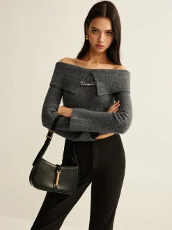 Off-Shoulder Crop Knit Top