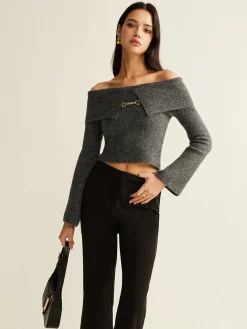 Off-Shoulder Crop Knit Top