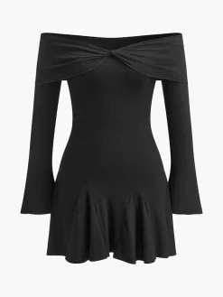 Off-Shoulder Flowy Knit Dress