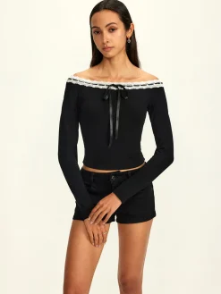Off-Shoulder Lace Trim Blouse