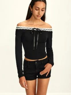Off-Shoulder Lace Trim Blouse