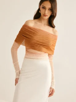 Off-Shoulder Mesh Gradient Blouse
