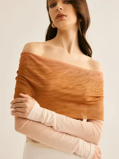 Off-Shoulder Mesh Gradient Blouse