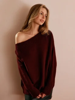 Off-Shoulder Plain Draped Sweater