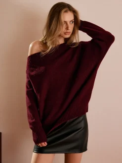 Off-Shoulder Plain Draped Sweater