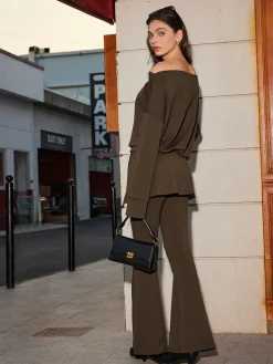 Off-Shoulder Plain Pants Set