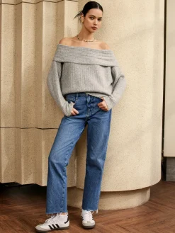 Off-Shoulder Plain Sweater