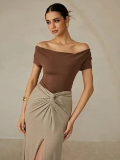 Off-Shoulder Pleated Blouse