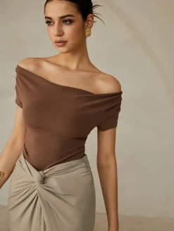 Off-Shoulder Pleated Blouse