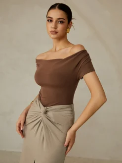 Off-Shoulder Pleated Blouse