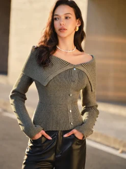 Off-Shoulder Ribbed Skinny Knit Top