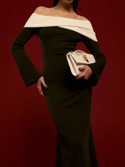 Off-Shoulder Ruched Bell-Sleeve Dress