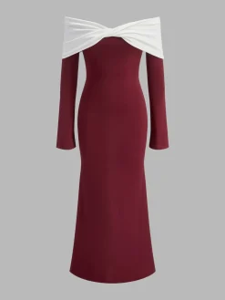 Off-Shoulder Ruched Bell-Sleeve Dress