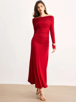 Off-Shoulder Ruffle Knit Dress
