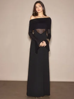 Off-Shoulder Sheer Panel Dress