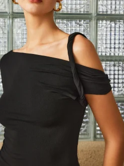 Off-Shoulder Twist Sleeve T-Shirt
