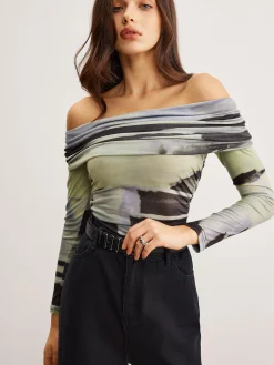 Off-Shoulder Tye Dye Printed Blouse
