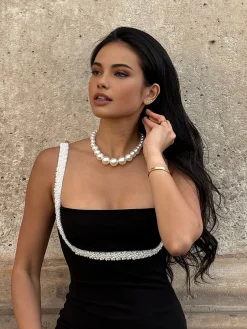 Off-White Acrylic Bead Necklace
