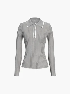 Old Money Aesthetics Polo Knit Top