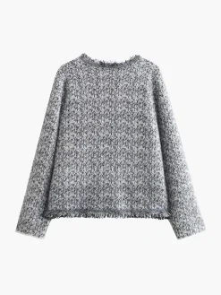 Old Money Aesthetics Raw Hem Tweed Cardigan
