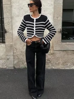 Old Money Aesthetics Stripe Cardigan