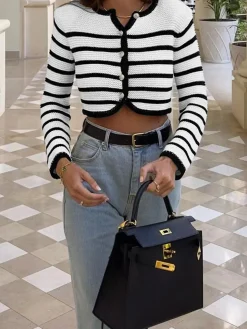 Old Money Aesthetics Stripe Cardigan