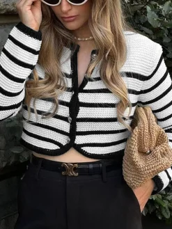 Old Money Aesthetics Stripe Cardigan