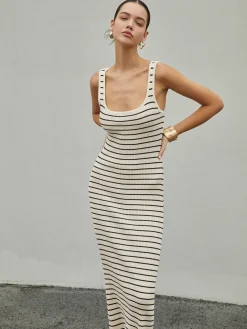 Old Money Aesthetics Stripe Long Knit Dress