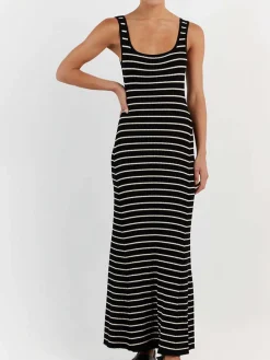 Old Money Aesthetics Stripe Long Knit Dress