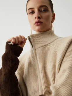Ombre Double Zip Stand Collar Cardigan