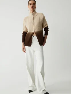 Ombre Double Zip Stand Collar Cardigan