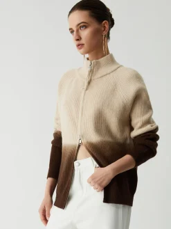 Ombre Double Zip Stand Collar Cardigan