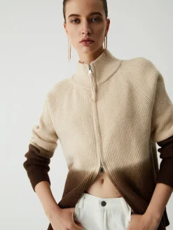 Ombre Double Zip Stand Collar Cardigan