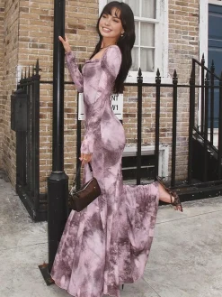 Ombre Printed Fishtail Dress