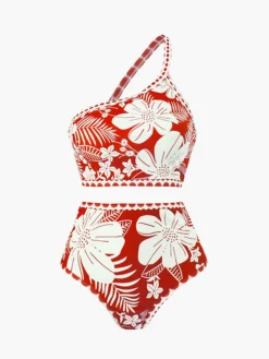 One Shoulder Floral Bikini Set