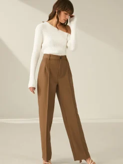 One Shoulder Long Sleeve Ribbed Pullover Sweater