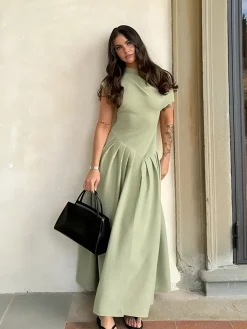 One Shoulder Pleated Split Long Dress