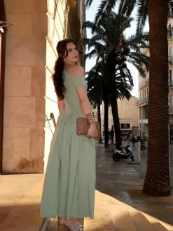 One Shoulder Pleated Split Long Dress