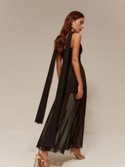 One Strap Long-Ribbon Chiffon Dress